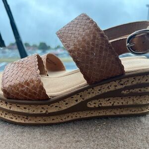 Gabor Brown Woven Leather Platform Sandals